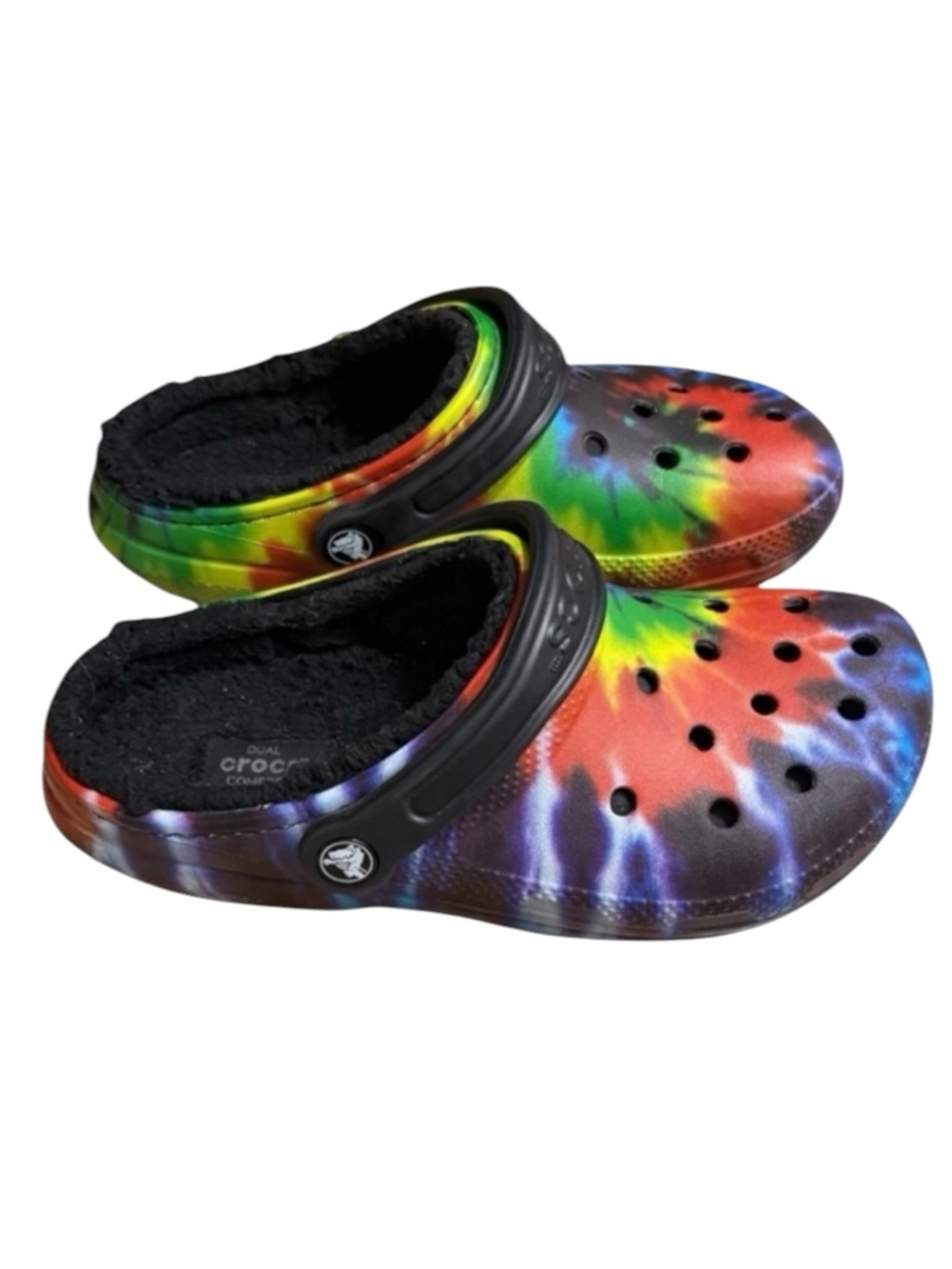 CROCS Rainbow Tie-Dye Faux Fur Lined Unisex Size 7L / 5M